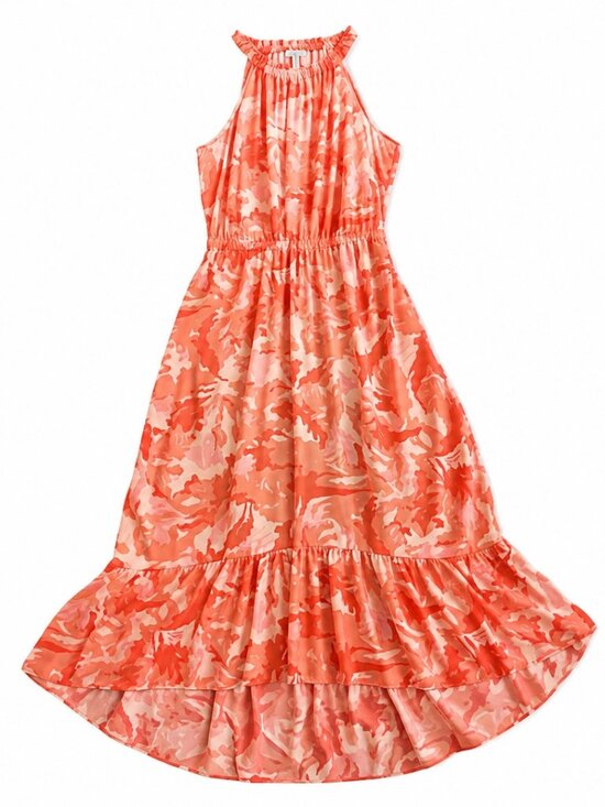 Nine West Dresses & Skirts - Nine West Coral Tropical Floral Halter Midi Dress XL Tiered Fit Flare Resort